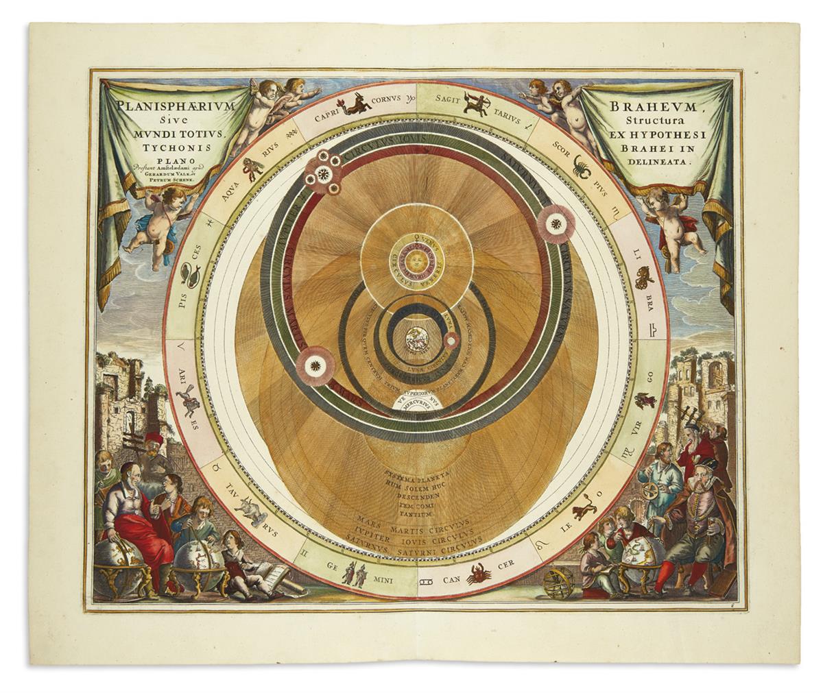 (CELESTIAL.) Cellarius, Andreas. Planisphaerium Braheum, Sive Structura Mundi Totius, ex hypothesi Tychonis Brahei in Plano Delineata.